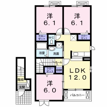 ミッドタウン玉野　伍号館 205｜岡山県玉野市田井３丁目(賃貸アパート3LDK・2階・67.47㎡)の写真 その2