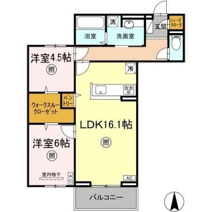 アルモ　ギオーネ 205｜岡山県岡山市北区平田(賃貸アパート2LDK・2階・66.76㎡)の写真 その2