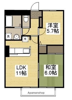 フォブール・Ｔ 202｜岡山県岡山市中区中島(賃貸アパート2LDK・2階・53.20㎡)の写真 その2