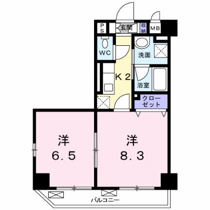 ラフィネ医大東 303｜岡山県岡山市北区清輝橋３丁目(賃貸マンション2K・3階・40.81㎡)の写真 その2