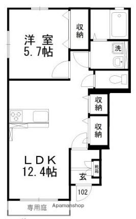 セントラルシティシミズ 102｜岡山県岡山市中区清水１丁目(賃貸アパート1LDK・1階・41.06㎡)の写真 その2