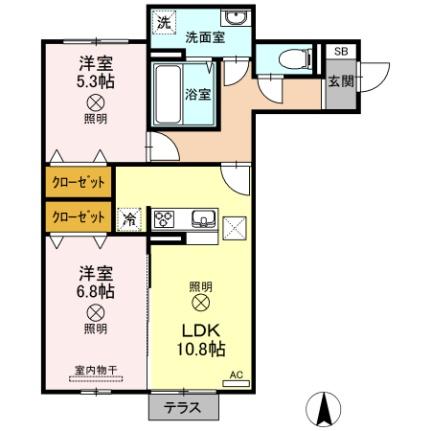 岡山県岡山市北区高柳西町(賃貸アパート2LDK・1階・57.90㎡)の写真 その2