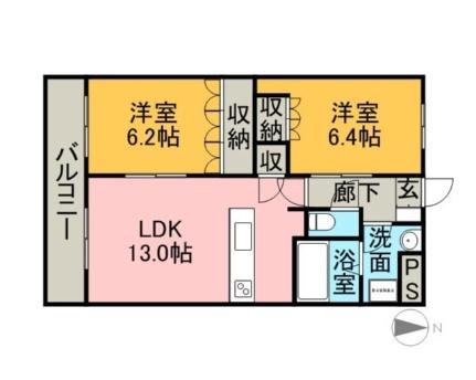 ヴェルドミール豊浜 206｜岡山県岡山市南区豊浜町(賃貸アパート2LDK・2階・57.33㎡)の写真 その2