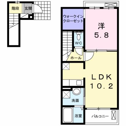 エスマルテ　Ｃ棟 203｜岡山県岡山市南区豊浜町(賃貸アパート1LDK・2階・43.80㎡)の写真 その2