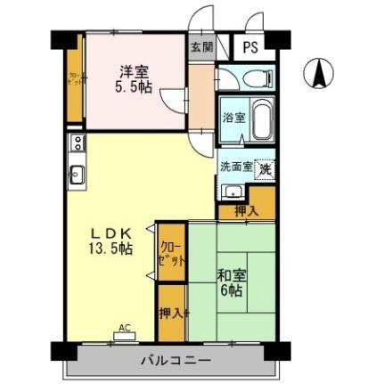 岡山県岡山市南区泉田３丁目(賃貸マンション2LDK・2階・57.64㎡)の写真 その2