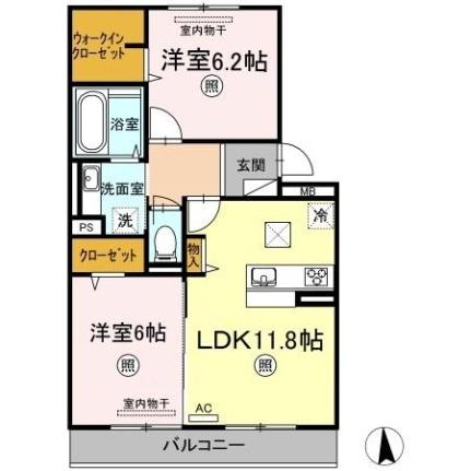 岡山県倉敷市西富井(賃貸アパート2LDK・1階・58.07㎡)の写真 その2