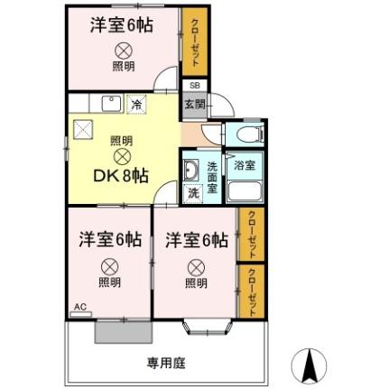 岡山県岡山市北区田中(賃貸アパート3DK・1階・57.14㎡)の写真 その2