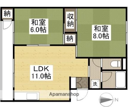 津倉マンション　Ａ棟 ｜岡山県岡山市北区津倉町１丁目(賃貸マンション2LDK・2階・41.65㎡)の写真 その2