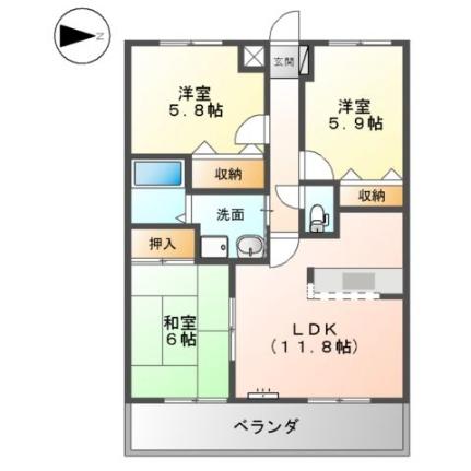 エルグランディールII 202｜岡山県倉敷市大内(賃貸アパート3LDK・2階・66.24㎡)の写真 その2