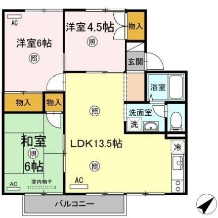 岡山県倉敷市日吉町(賃貸アパート3LDK・2階・62.68㎡)の写真 その2