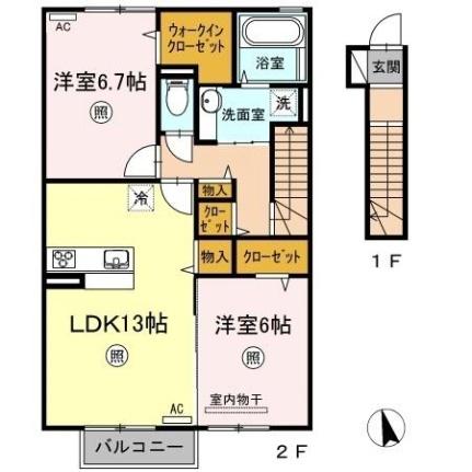 岡山県倉敷市上富井(賃貸アパート2LDK・2階・68.74㎡)の写真 その2