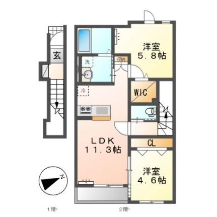 仮）シェルル・ロココモダン高松 202｜岡山県岡山市北区高松(賃貸アパート2LDK・2階・55.01㎡)の写真 その2