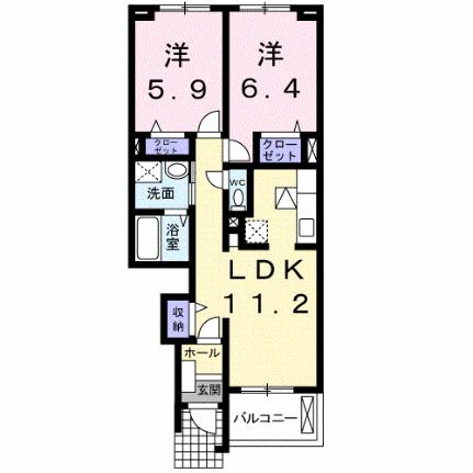 アベニュー酒津 102｜岡山県倉敷市酒津(賃貸アパート2LDK・1階・55.17㎡)の写真 その2