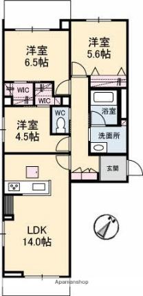 アベニール千鶴 103｜岡山県倉敷市老松町３丁目(賃貸アパート3LDK・1階・72.86㎡)の写真 その2