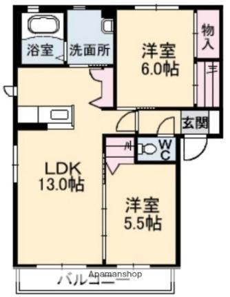 岡山県倉敷市福田町浦田(賃貸アパート2LDK・1階・57.07㎡)の写真 その2