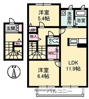 岡山県倉敷市西富井(賃貸アパート2LDK・2階・65.48㎡)の写真 その2