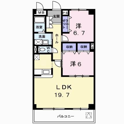 シャン・ド・フルール 105｜岡山県倉敷市八王寺町(賃貸マンション2LDK・1階・73.43㎡)の写真 その2