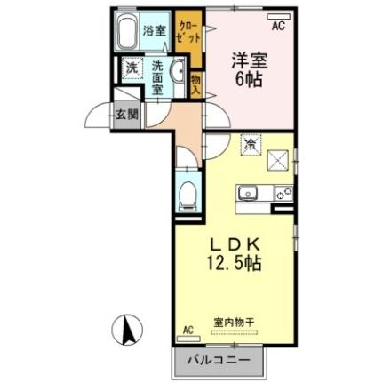 岡山県倉敷市中島(賃貸アパート1LDK・1階・43.74㎡)の写真 その2