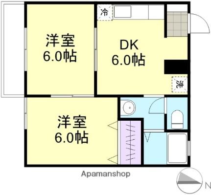 岡山県倉敷市玉島(賃貸アパート2DK・2階・40.57㎡)の写真 その2