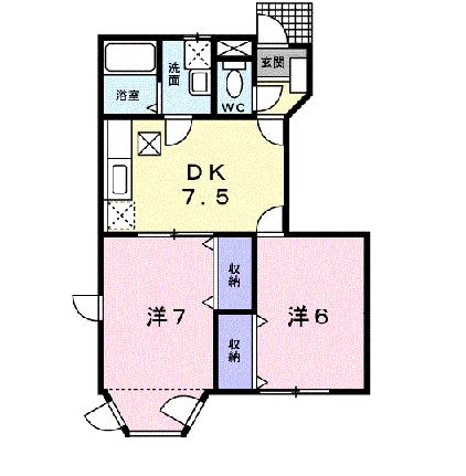 パープルメゾン 103｜岡山県倉敷市大内(賃貸アパート2DK・1階・46.06㎡)の写真 その2
