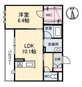 岡山県倉敷市新田(賃貸アパート1LDK・3階・43.63㎡)の写真 その2