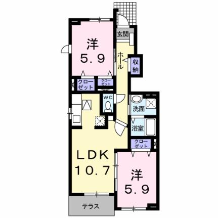 プロスペラール 105｜岡山県倉敷市青江(賃貸アパート2LDK・1階・55.42㎡)の写真 その2