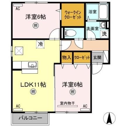 サンライズ宮東　Ａ棟 ｜岡山県総社市井尻野(賃貸アパート2LDK・1階・55.44㎡)の写真 その2