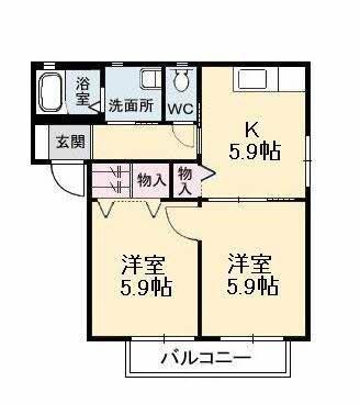 ノースヴェレッジ　IV　Ｃ棟 ｜岡山県倉敷市福井(賃貸アパート2K・2階・43.01㎡)の写真 その2