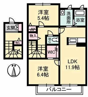 コントレイル ｜岡山県倉敷市西富井(賃貸アパート2LDK・2階・65.48㎡)の写真 その2