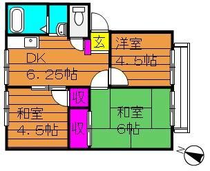 ガーデン三宅ハイツ B201｜岡山県倉敷市西阿知町西原(賃貸アパート3DK・2階・45.21㎡)の写真 その2