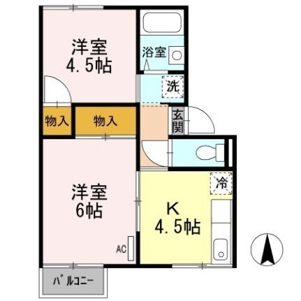 岡山県倉敷市宮前(賃貸アパート2K・2階・32.53㎡)の写真 その2