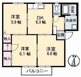 岡山県倉敷市笹沖(賃貸アパート3DK・1階・54.34㎡)の写真 その2