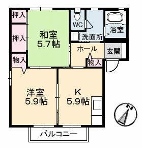岡山県倉敷市福井(賃貸アパート2K・2階・43.75㎡)の写真 その2