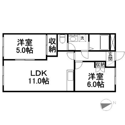 エポックタウン 102｜岡山県倉敷市西阿知町西原(賃貸アパート2LDK・1階・46.00㎡)の写真 その2