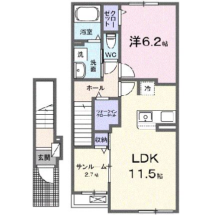 イースト　ドラゴン　II 202｜岡山県倉敷市上富井(賃貸アパート1LDK・2階・50.96㎡)の写真 その2