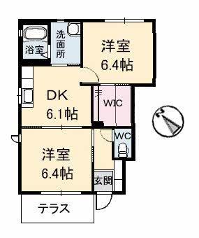 パルテール　Ｂ棟 101｜広島県福山市西新涯町２丁目(賃貸アパート2DK・1階・46.68㎡)の写真 その2