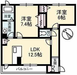 シャーメゾン新涯　Ａ棟 101｜広島県福山市新涯町５丁目(賃貸アパート2LDK・1階・59.64㎡)の写真 その2