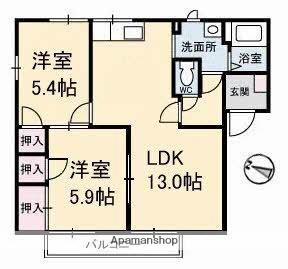 サンハイツ幕山　Ｂ棟 101｜広島県福山市幕山台１丁目(賃貸アパート2LDK・1階・54.00㎡)の写真 その2