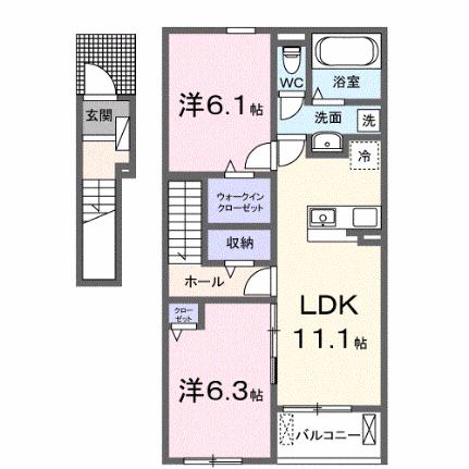 グランドール　Ａ 202｜広島県福山市沼隈町大字草深(賃貸アパート2LDK・2階・58.57㎡)の写真 その2