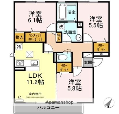 ハイアーク　Ａ 101｜広島県東広島市西条中央７丁目(賃貸アパート3LDK・1階・69.22㎡)の写真 その2