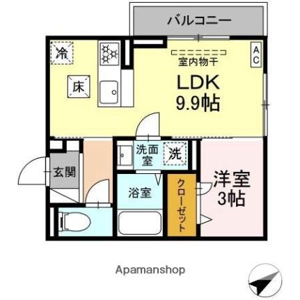 広島県東広島市西条中央１丁目(賃貸アパート1LDK・2階・32.79㎡)の写真 その2