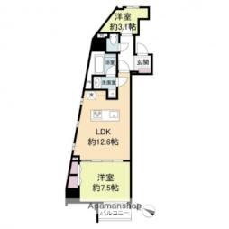 JR可部線 広島駅 徒歩9分の賃貸マンション 13階2LDKの間取り