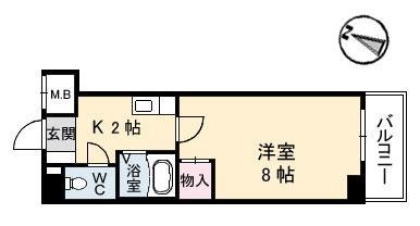 グランドール宮の町 0201｜広島県安芸郡府中町宮の町１丁目(賃貸マンション1K・2階・24.51㎡)の写真 その2