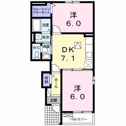 カーサ・フェリーチェI 104 ｜ 山口県山口市阿知須（賃貸アパート2DK・1階・45.39㎡） その2