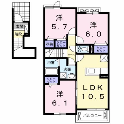 エトワール沖洲Ｂ 206｜徳島県徳島市北沖洲４丁目(賃貸アパート3LDK・2階・67.27㎡)の写真 その2