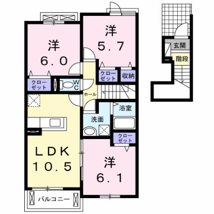 エトワール沖洲Ｂ 203｜徳島県徳島市北沖洲４丁目(賃貸アパート3LDK・2階・67.27㎡)の写真 その2