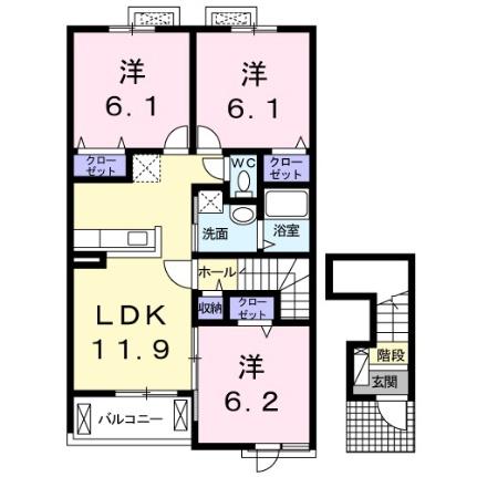 クラールプレディエＦ 202｜徳島県徳島市中島田町３丁目(賃貸アパート3LDK・2階・67.91㎡)の写真 その2