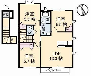 オレンジホップ　Ｂ棟 201｜香川県高松市林町(賃貸アパート3LDK・2階・70.43㎡)の写真 その2