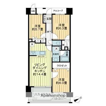 香川県高松市伏石町(賃貸マンション3LDK・3階・70.51㎡)の写真 その2