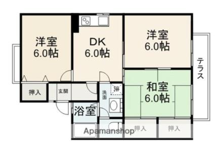 香川県高松市松縄町(賃貸アパート3DK・1階・53.73㎡)の写真 その2